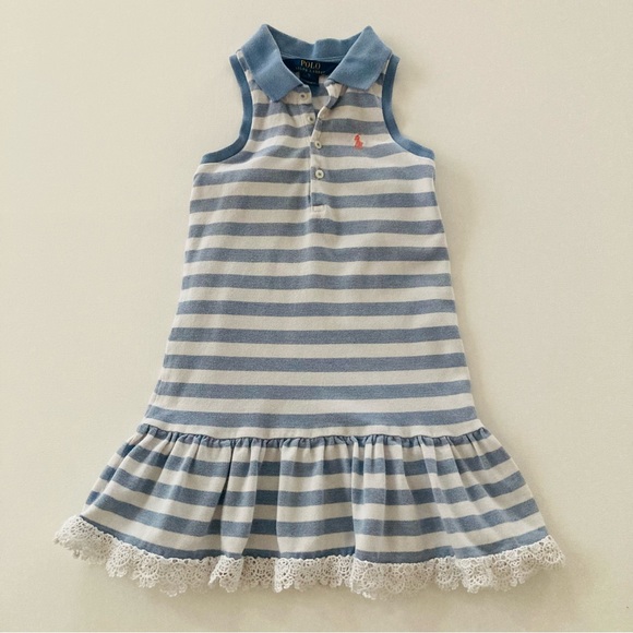 Polo Ralph Lauren Girls 5 Blue Stripe Dress Spring Summer - Picture 1 of 5